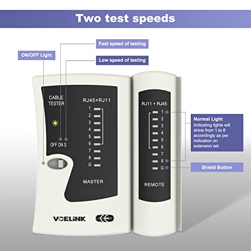 VCELINK RJ45 Ethernet Cable Tester, for Mid Span/End Span, CE-EMC Certified