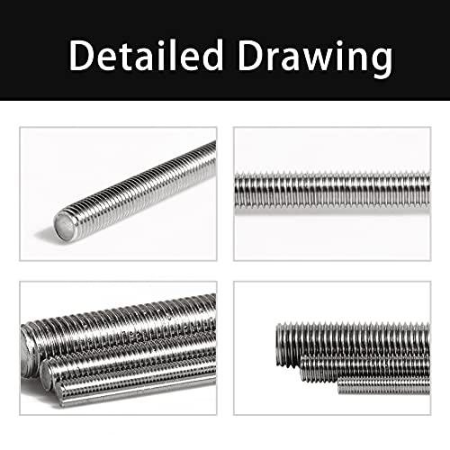Feelers 304 Stainless Steel M20-2.5 Fully All Threaded Rod, Long Threaded Screw, Right Hand Threads, 250mm Length M20x250mm(1Pcs)