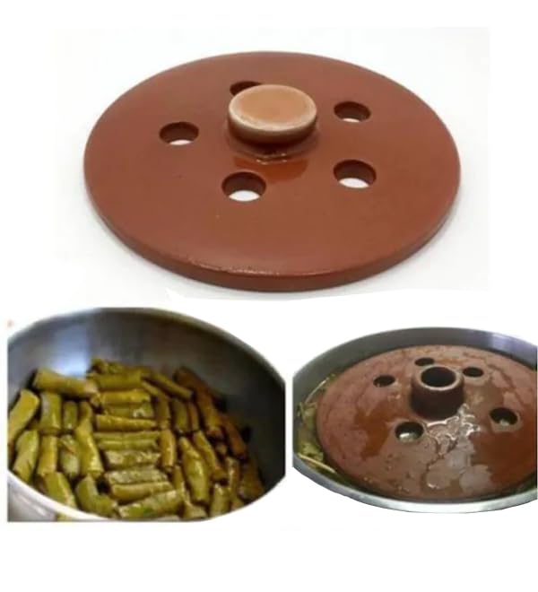 Serazat Handmade Clay Pot Dolma Lid Cover-Terracotta Glazed Grape Leaf Roll Lid Natural Earthenware Weighted Cooking Grill Plate for Dolma Perfect Tool for Stuffed Dishes! (Medium 8.2 in)