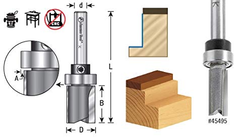 Amana Tool 45371 Carbide Tipped Flush Trim Plunge Template 5/16 D x 1 CH x 1/4 Inch SHK w/Oversized Upper Ball Bearing Router Bit 5/16 Dia x 1 4" Shank