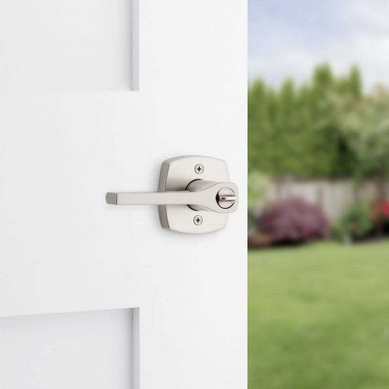 Kwikset Tripoli Lever Entry Door Handle with Lock and Key, Secure Keyed Reversible Lever Exterior, For Front Entrance and Bedrooms, Satin Nickel, Pick Resistant Smartkey Rekey Security and Microban 1 Pack