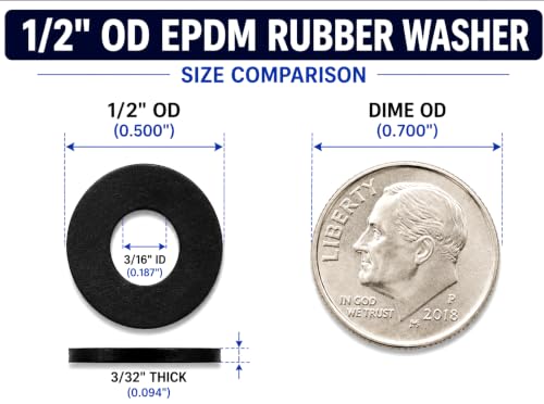 #12 EPDM Rubber Flat Washers 3/16" ID x 1/2" OD x 3/32" Thick, Electrical Panel, Equipment Mounting, Vibration Isolation & MRO, 100 Pack RW-312-332