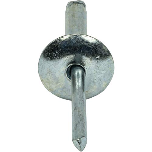 Fastenere Large Flange Pop Rivets - 1/4" x 3/4" (25 pcs) Heavy Duty, Open End, Steel Zinc, Corrosion-Resistant, High Tensile & Shear Strength, 8-12 Gap .626" - .750"
