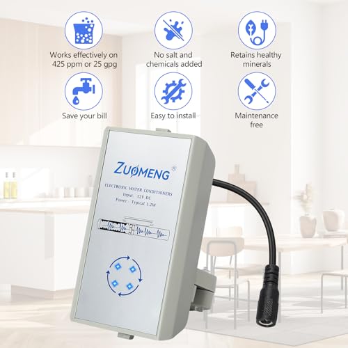Electronic Water Descaler, Zuomeng Whole House Descaler with High Efficiency in Dissolving Scale for 1000-3000 sq ft Homes, 1” Pipes, Water Softener Alternative, No Chemicals, Salt or Filters Fits 1” Pipes