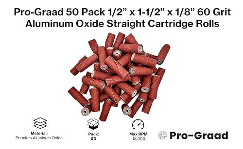 50 Pack 1/2” x 1-1/2” x 1/8” 60 Grit AO Straight Cartridge Roll 50 1/2" x 1-1/2" x 1/8" 60 Grit