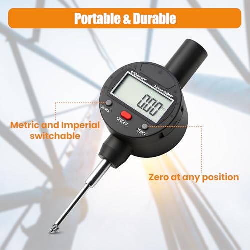 Alloy Digital Indicators Electronic Digital Dial Indicator Gauge with 0-1'' /25.4mm Inch/Metric Conversion Digital Probe Indicator 0.0005''/0.01mm Resolution Dial Test Gauge (Model 201-0051) Model 3