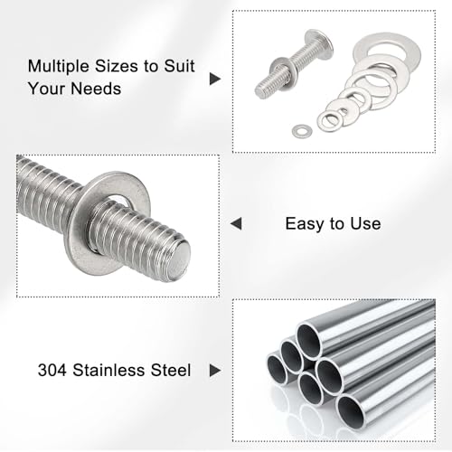 PATIKIL 3/8" ID x 5/6" OD 304 Stainless Steel Flat Washers, 50 Pcs Round Metal Washer Small Spacer for Screws Bolts Nuts Assortment