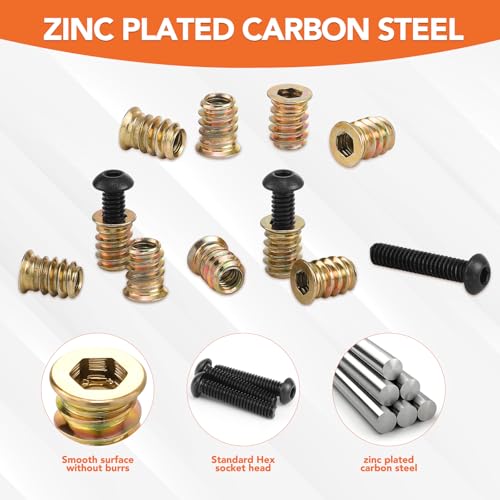 Hapric 120 Pcs 1/4-20 Threaded Inserts for Wood Kit, Wood Furniture Screw 1/4-20 x 3/4"-120pcs