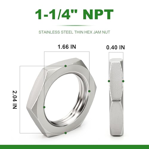 TAISHER 5pcs 1-1/4"FNPT Stainless Steel Hex Jam Nut,Heavy-Duty Corrosion-Resistant Stainless Steel Nuts for Machinery, Automotive, DIY & Home Projects 5