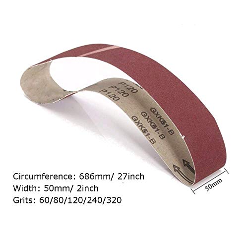 2 Inch X 27 Inch Sanding Belts, 2 Each of 60/80/120/240/320 Grits, Belt Sander Tool for Woodworking, Metal Polishing, Aluminum Oxide Sanding Belts (10 Pack)