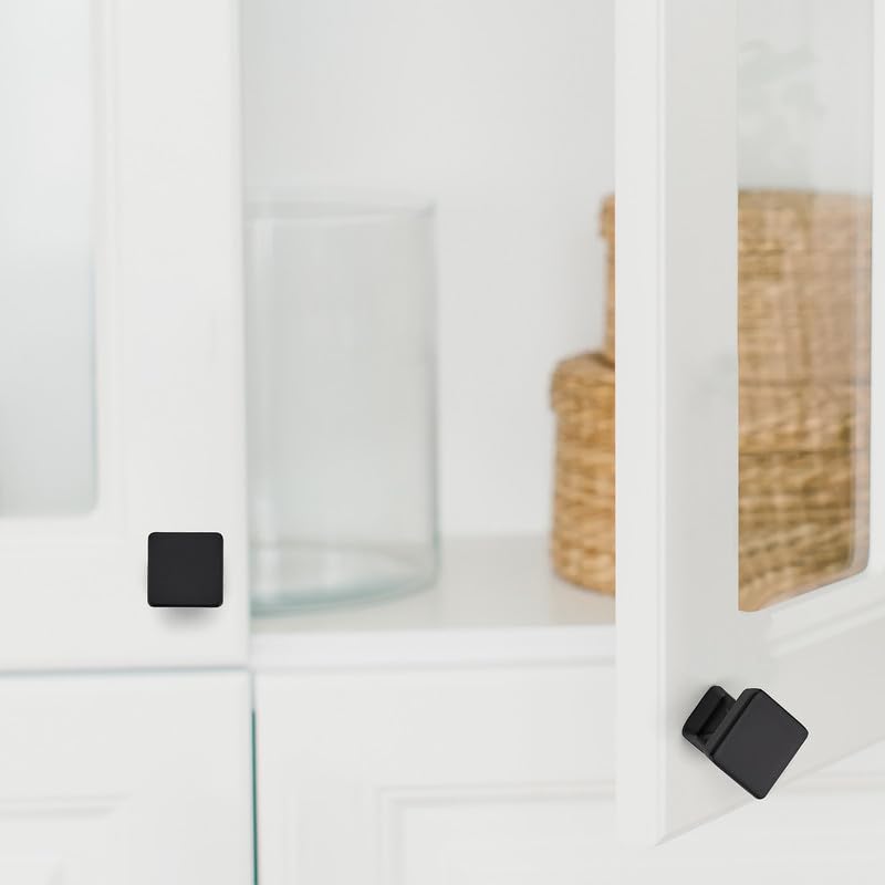 10 Pack Black Cabinet Knobs 1.2 Inch Square Kitchen Cabinet Knobs for Dresser Drawers Solid Hardware 10