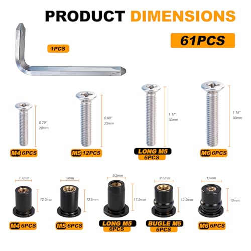 30Pairs Rubber Well Nuts M4 M5 M6 with Brass Insert for Kayak
