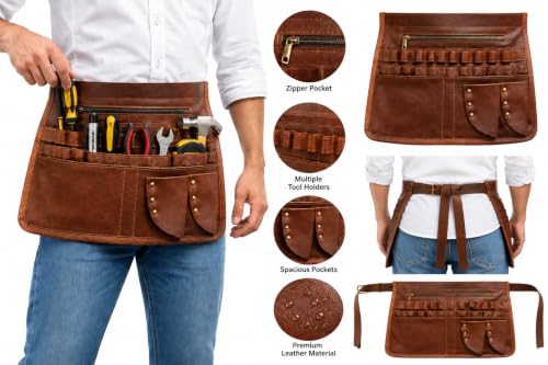HEAVEN HUSH Genuine Leather Waist Apron with Pockets Adjustable Barber Tool Belt Organizer Brown