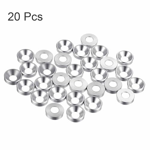 HARFINGTON 20pcs Countersunk Washer M5 Anodized Aluminum Alloy Finishing Washers, Screw Gaskets for Mechanical Accessories Parts, Silver
