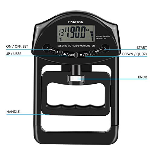 Digital Grip Strength Measurement Hand Dynamometer Auto Capturing Electronic Grip Power 198Lbs Black