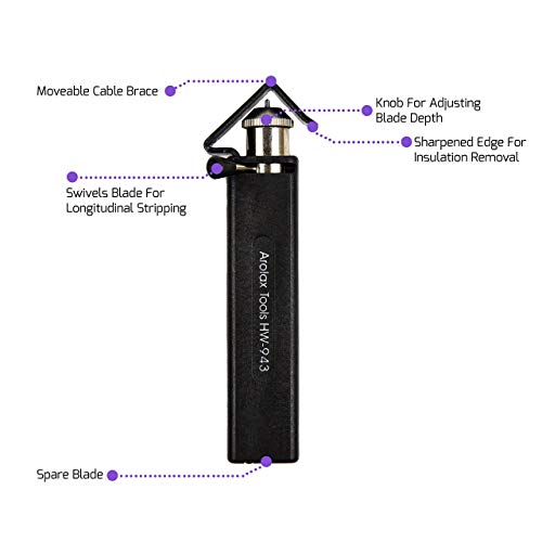 Round Cable Stripper – With Adjustable Cutting Depth – For Circumferential, Longitudinal, and Window stripping – 3/16" to 1" Diameter.