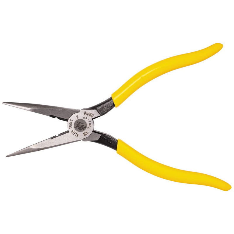 Klein Tools D203-8N Needle Nose Pliers and Wire Stripper, Long Nose Side Cutters with Wire Striping Hole, Heavy Duty Alligator Pliers, 8-Inch Side Cutting/Wire Stripping