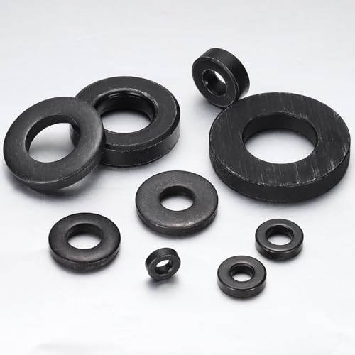 MECCANIXITY 12pcs Black Flat Washer for M18 Screw, Steel Metal Washers 18mm ID 40mm OD 8mm Length for Industrial, Screws Bolts M18 x 40mm x 8mm