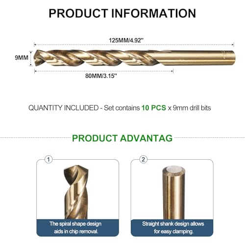 METALLIXITY Drill Bit (9mm) M35 5% Cobalt High-Speed Steel 135° 10Pcs 9mm 10