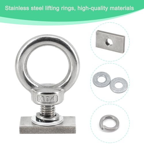 6pcs T Track Mount Tie Down Anchor Kit M10 for Roof Rack 304 Stainless Steel with Nuts & Lifting Eye Bolts for 4WD Awnings & Accessories M10(35mmx20mmx5mm)