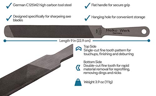 1844 Helko Werk Germany Dual Sided Axe Sharpening File - Axe Sharpener Metal File single-cut and cross-cut hand file (Compact + Heavy Set) Compact + Heavy Set