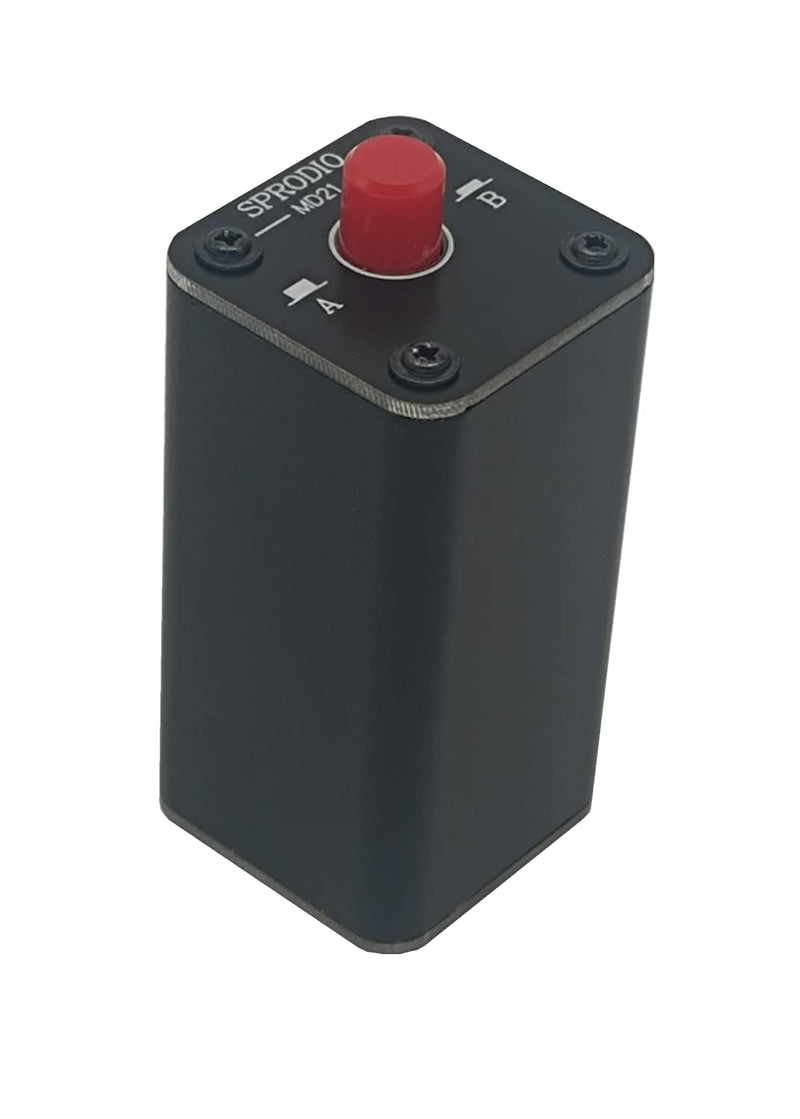 SPRODIO 2 Port Stereo 3.5mm Audio switcher selector Box Passive 1/8 TRS A/B Switch with Ground Switching MD21