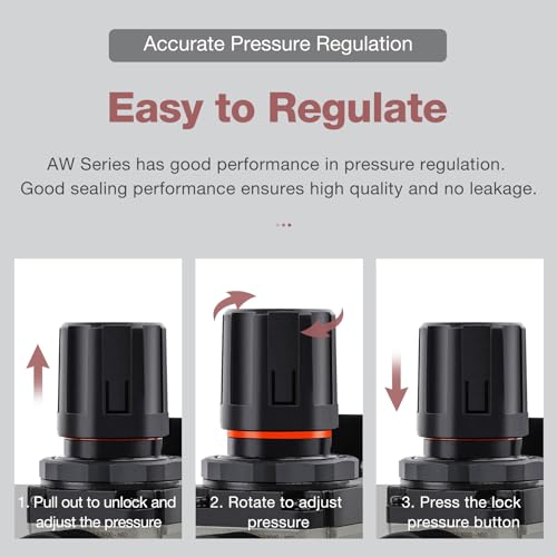 SNS 1/4''NPT Compressed Air Compressor Pressure Filter Regulator Piggyback Combo - Poly Bowl with Metal Guard, Semi-auto Drain, Bracket, with Gauge AW3000-N02A 3000-N02 Aw