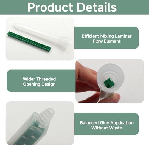 12-Pack Epoxy Mixing Nozzle, Static Mix Nozzle Adhesive Tips Square for Adhesive Cartridges, 1:1 and 2:1 Ratio Applicator with 24 Element Mixer