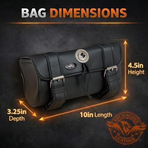 Milwaukee Leather SH62601 Black Small PVC Double Strap with Concho Windshield-Tool Bag - One One Size