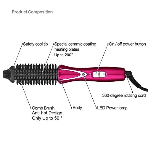 Foldable Travel Hair Curler Brush – Dual Voltage 100-240V Styling Tool with UK Plug, Compact Hot Brush for Short Hair, Quick Heat-Up, Easy to Use & Travel-Friendly Rose