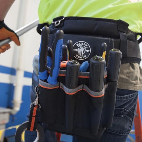 Klein Tools 5241 Tool Pouch, Tradesman Pro Tool Pouch with Electrical Tape Thong and Heavy Duty Reinforced Bottoms, 6-Pocket 6-Pocket Pouch