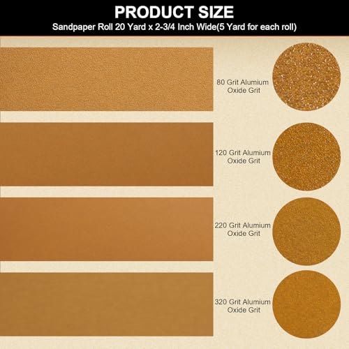 Total 20 Yards Long Continuous Roll Kit - 150 180 400 600 Grit PSA Longboard Sandpaper, 2-3/4" Wide - Self Adhesive Stickyback Sandpaper for Automotive, Woodworking, Hand Sanding Blocks Mix Grit 150 180 400 600