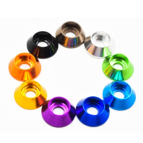 50pcs M4 Cone Cup Washers Anodized Aluminum Alloy Screw Gasket Countersunk Washers (Purple) Purple