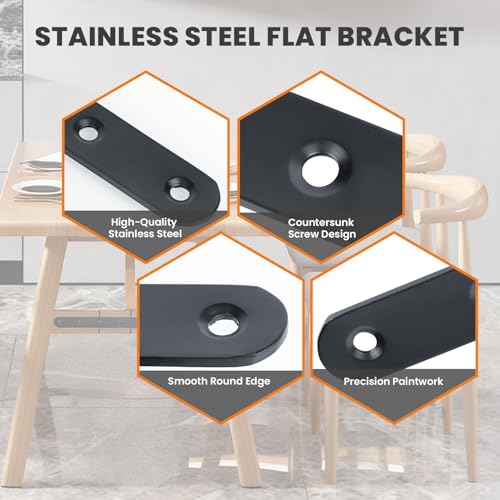 Alise Flat Bracket ,8 Inch Black Mending Plate Flat Brace for Wood Shelves 8 Inch