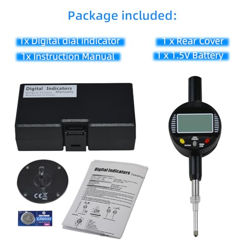 Digital Dial Gauge,with A Range of 25.4mm,Dlectrical Digital Indicator Accuracy of 0.01mm/0.0005 "Metric and Imperial Measure Tool Electronic Dial Gauge for 3D Printing,CNC Machine and Auto Repair 1 in/0.01