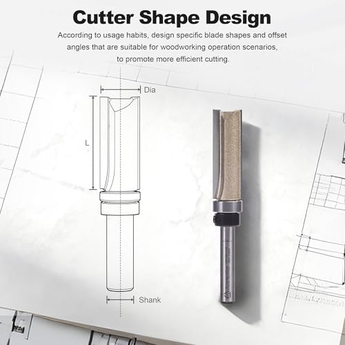 4 Pcs Top Bearing Flush Trim Router Bits 1/4" Shank, Cut Length:1/4", 1/2", 1", 1-1/2", Useful for Template/Pattern Routing of Parts, Joints, Internal Cuts 4 Bits Set - 1/4" Shank