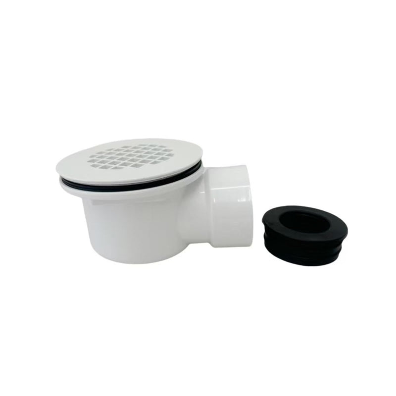 Low Profile Shower Drain Kit for 2” Side Outlet Shower Drain，with 1.5“ Adapter Match 1 1/2 Low Profile Drain，PVC Side Discharge Drain with Perforated Strainer