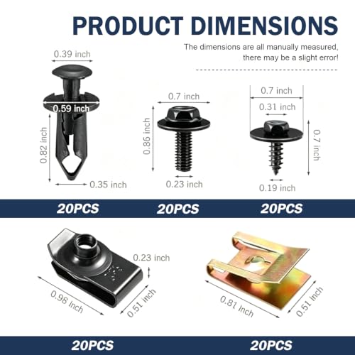100PCS Car Body Screws and Bolts, Bumper Fender Clips U-Nuts Kit