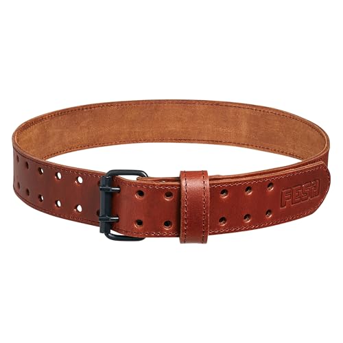 FESA Men's Leather Tool Belt - Handcrafted Top Grain Leather Tool Pouch Belt for Carpenters & Other Trade Professionals Cherry - 2" Wide - L