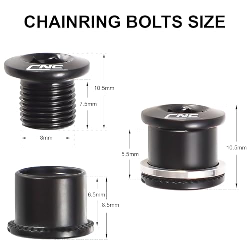 Chooee Double Chainring Bolts,M8 Steel Chain Ring Bolts Set Black Steel/Black