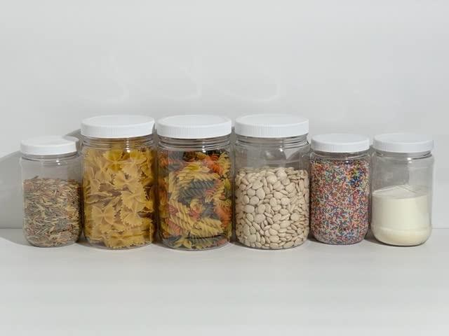 SMART SOLUTIONS Clear Plastic Mason Jars (18 oz 24 pack) | With Screw-On Airtight Lids | Refillable | No BPA | Perfect for Crafts, Herbs, Slime, Food & Liquids | Made in USA 18 oz 24 Pack White