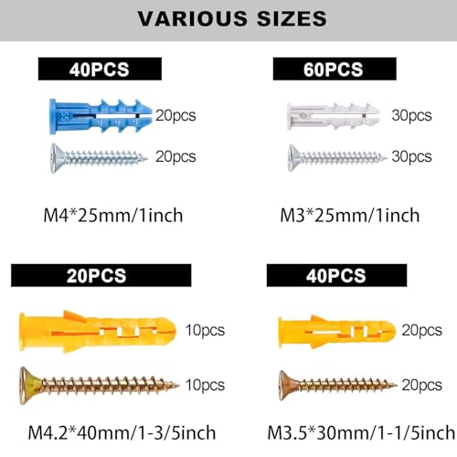 160PCS Wall Anchors and Screws Kit, Picture Hanging Kit for Drywall, Concrete and Brick, Anchor Plugs for Frames, Shelves, Hooks and Wall Decor