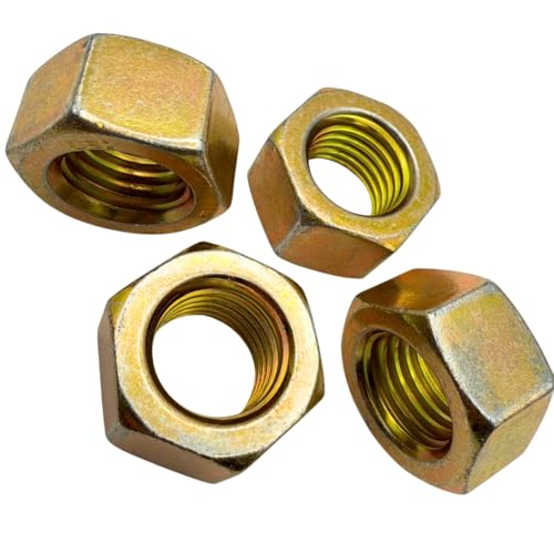 7/8"-9 Grade 8 Hex Nuts (4 Pack) – Heavy Duty Yellow Zinc Coarse Thread Fasteners, SAE J995 High Strength Steel Hex Nut Yellow Zinc – 4 Pack