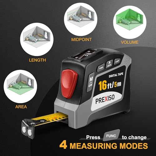 PREXISO 2-in-1 Digital Tape Measure, 16Ft Digital Measuring Tape Auto Lock Grey