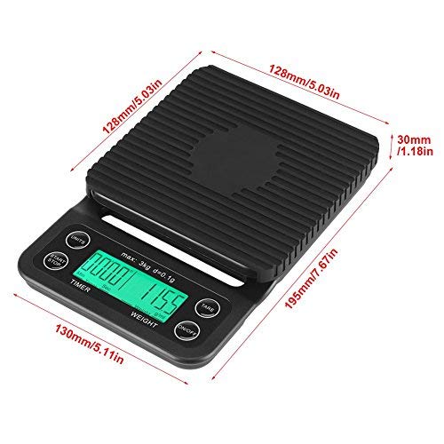 Fdit 3KG/0.1g Electronic LCD Digital Kitchen Food Scale Drip Coffee Weighing with Timer (Green)