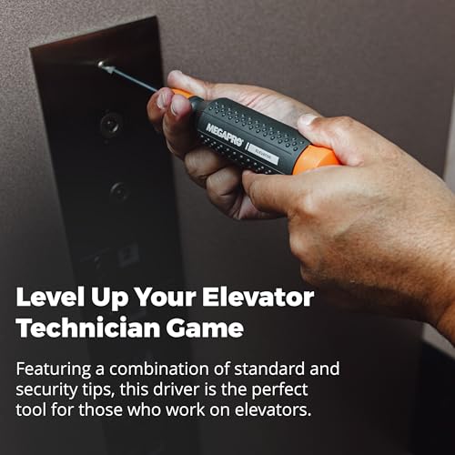 Megapro® Elevator Multi-Bit Screwdriver | Includes ¼” Hex Shaft |Phillips, Flat, Spanner, Torx Pin | Elevator Installation and Maintenance
