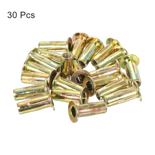  [AUSTRALIA] - uxcell 5/16-18 Multi-Grip Rivet Nuts, 30pcs Pre-Bulbed Shank Flat Head Threaded Insert Nut Gold Zinc Plated Finish Carbon Steel Plus Nuts 30