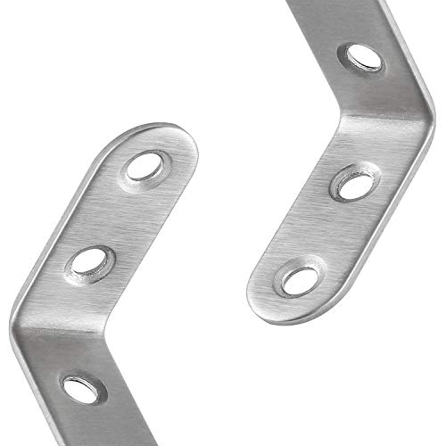 50 Pack Stainless Steel 90 Degree Angle L Shaped Bracket, 40mm x 40mm x 16mmCorner Brace Joint Bracket Fastener, Silver Tone, Round End, 4 Holes, Heavy Duty Metal
