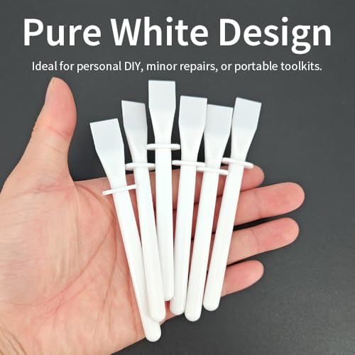 6Pcs White Plastic Glue Spreader Smear Plate Scraper Sticks Brushes Durable Flexible Easy to Clean Glue Applicator Spatula Kit Gap Filling Tool for Woodworking Leather Adhesive Projects 6