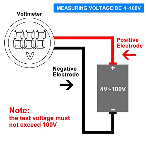 5PCS DC 4-100V LED Digital Display Circular Two-Wire Voltmeter DC Digital Voltmeter Head Display Reverse Connection Protection Red